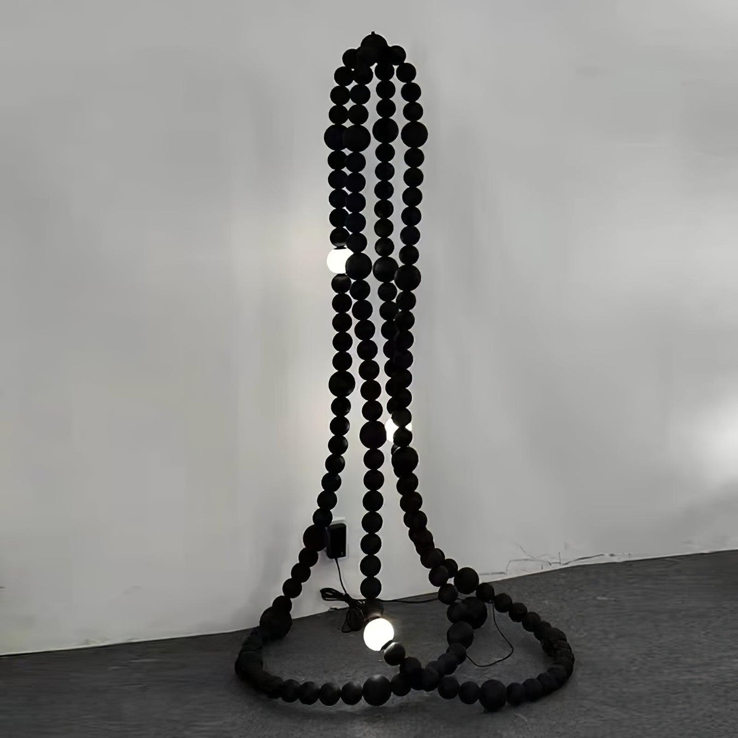 Matte Black Glass Orb Cascading Beads Chandelier