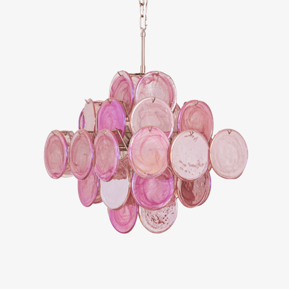 Murano Glass Layered Disc Pink Chandelier