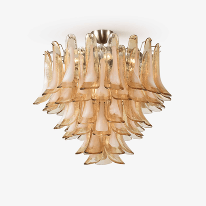 Amber Glass Petal Tiered Cascading Chandelier
