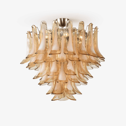 Amber Glass Petal Tiered Cascading Chandelier