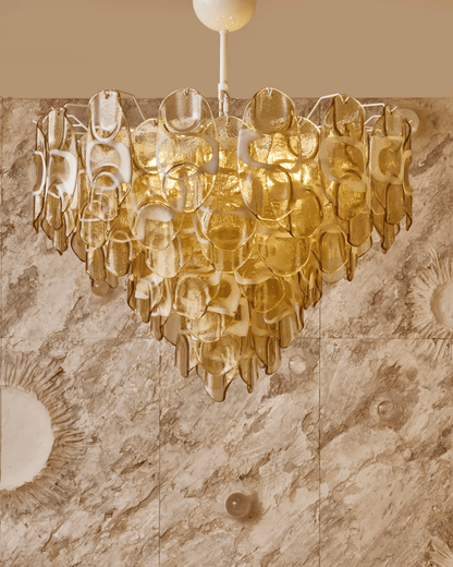 Amber Oval Glass Cascading Murano Style Chandelier