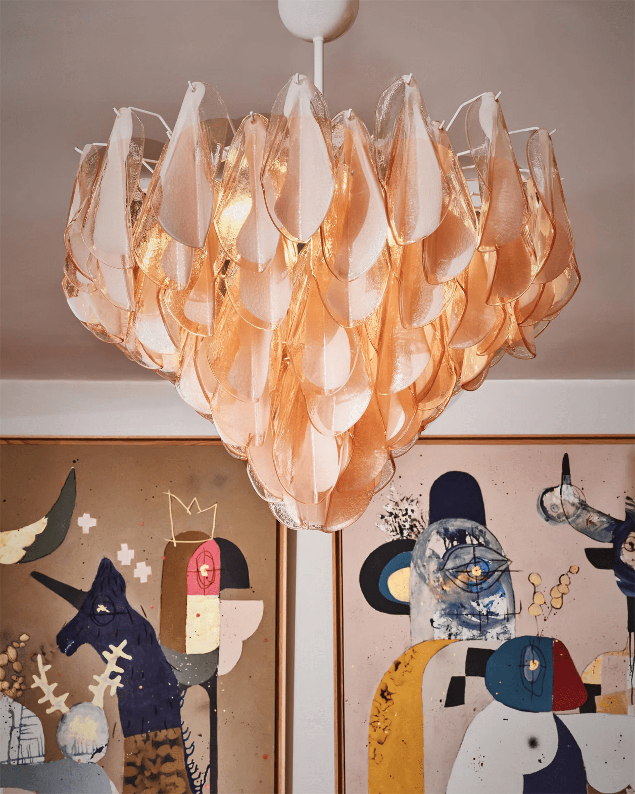 Amber Oval Glass Cascading Murano Style Chandelier