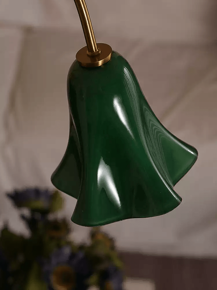 Brass Green Flower Petal Bell Shade Chandelier