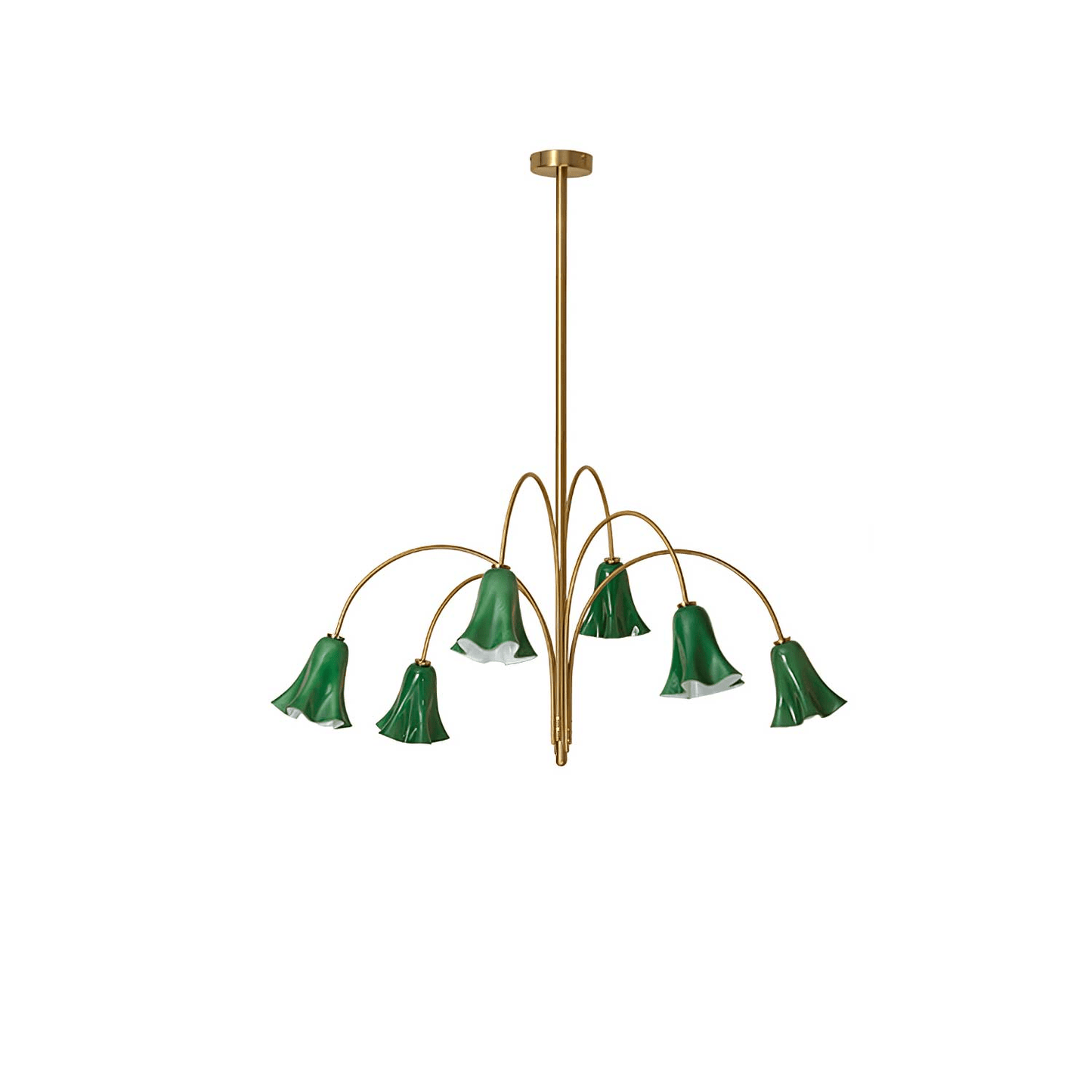 Brass Green Flower Petal Bell Shade Chandelier