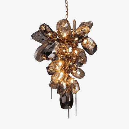 Contemporary Art Smoked Glass Crystal Metallic Mesh Chandelier