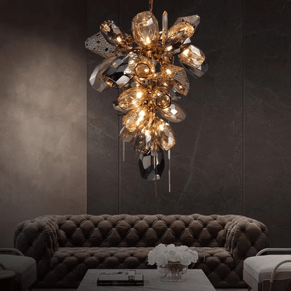 Contemporary Art Smoked Glass Crystal Metallic Mesh Chandelier