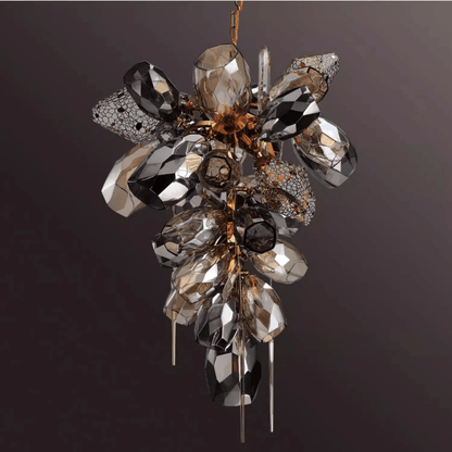 Contemporary Art Smoked Glass Crystal Metallic Mesh Chandelier