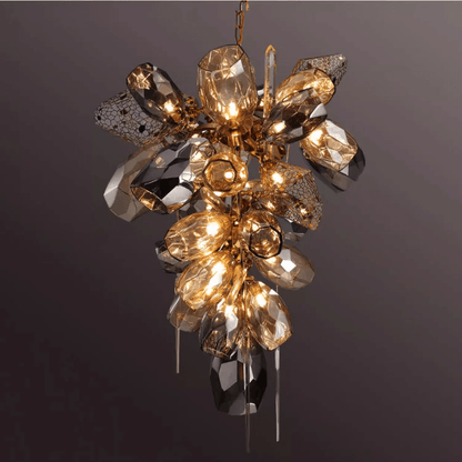 Contemporary Art Smoked Glass Crystal Metallic Mesh Chandelier