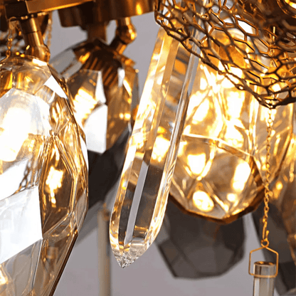 Contemporary Art Smoked Glass Crystal Metallic Mesh Chandelier