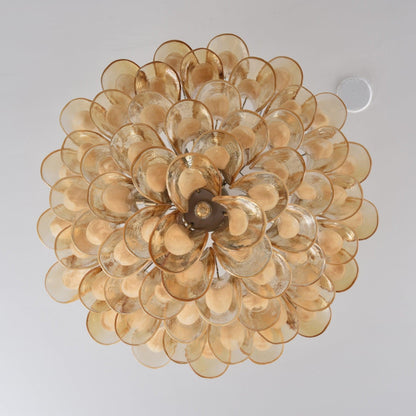 Amber Glass Petal Tiered Cascading Chandelier