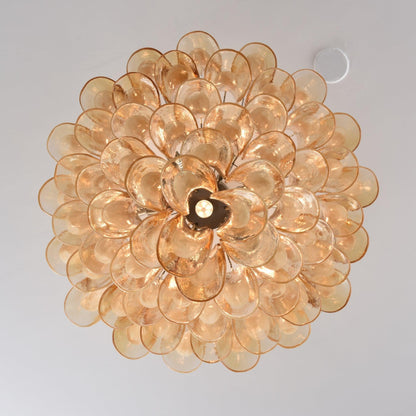 Amber Glass Petal Tiered Cascading Chandelier