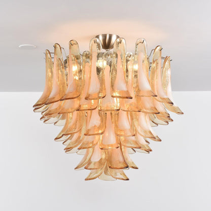 Amber Glass Petal Tiered Cascading Chandelier