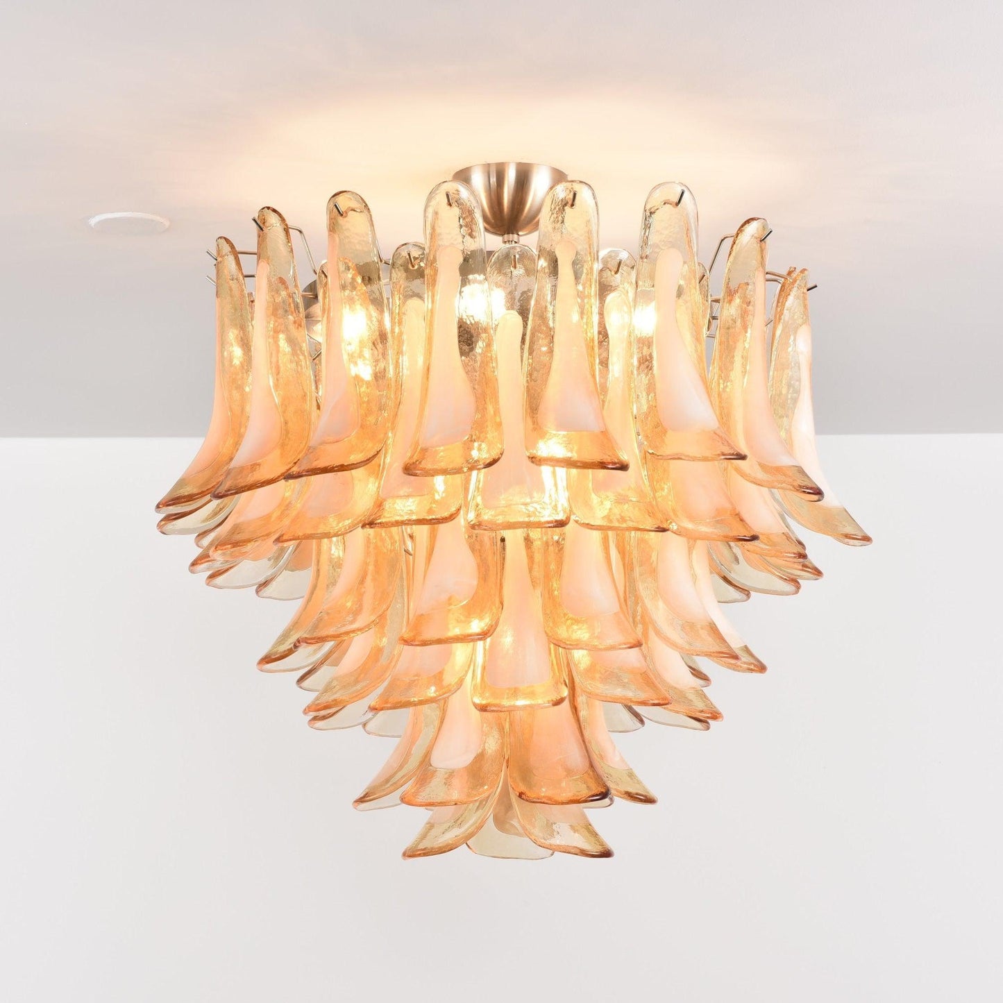 Amber Glass Petal Tiered Cascading Chandelier
