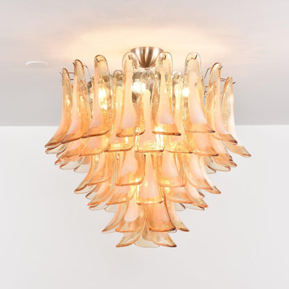 Amber Glass Petal Tiered Cascading Chandelier