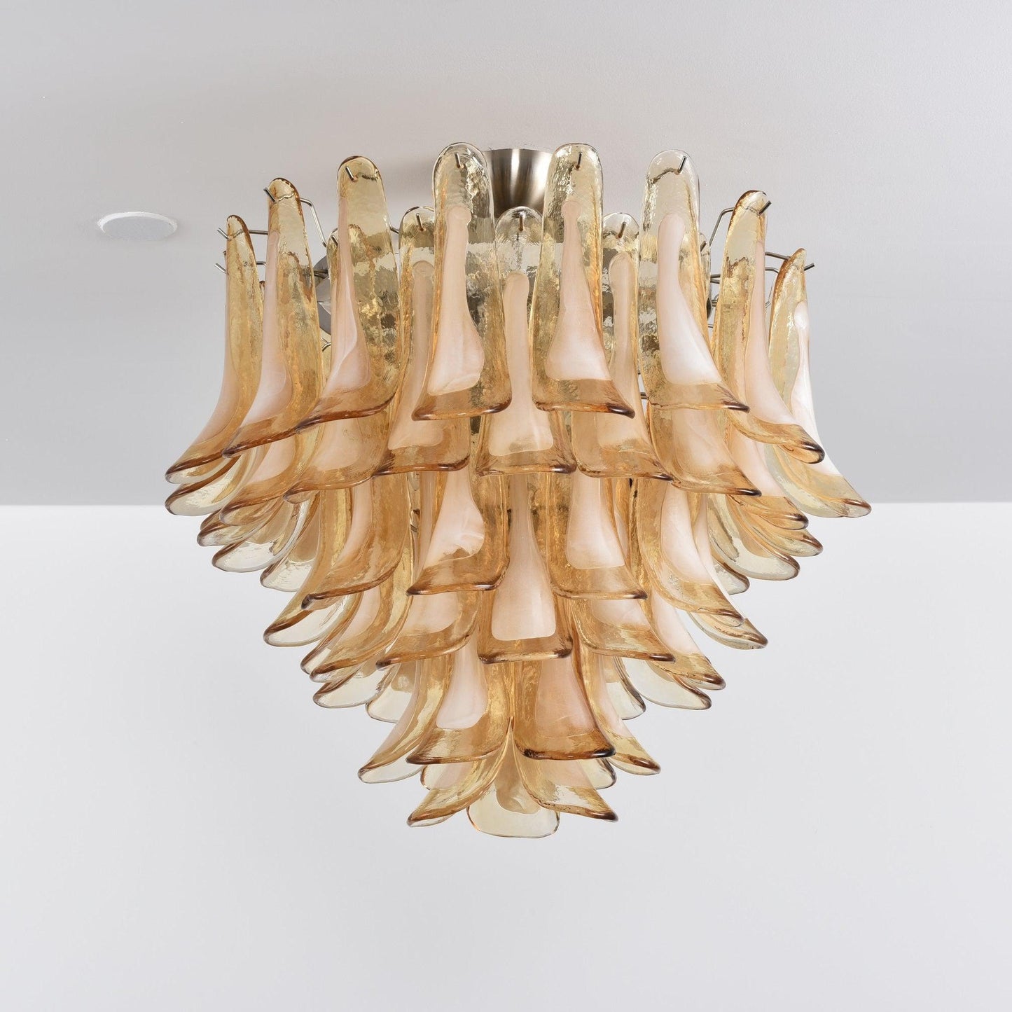 Amber Glass Petal Tiered Cascading Chandelier