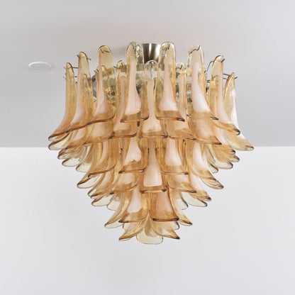 Amber Glass Petal Tiered Cascading Chandelier