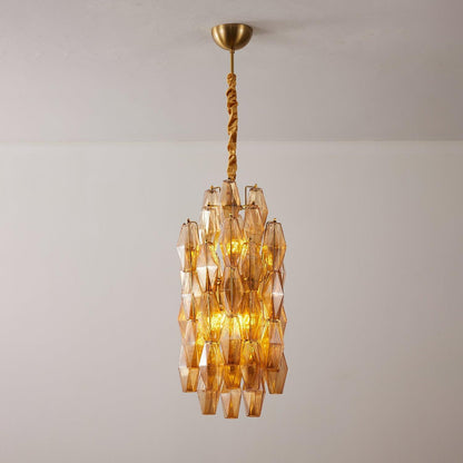 Tiered Long Amber Prism Chandelier