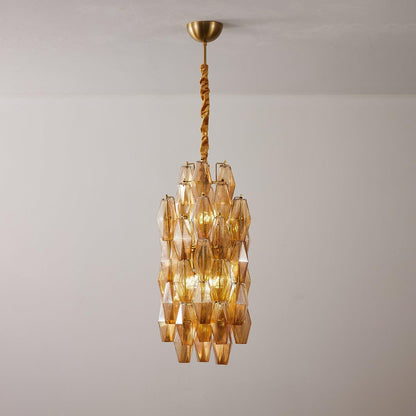 Tiered Long Amber Prism Chandelier