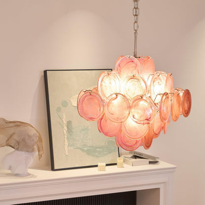 Murano Glass Layered Disc Pink Chandelier