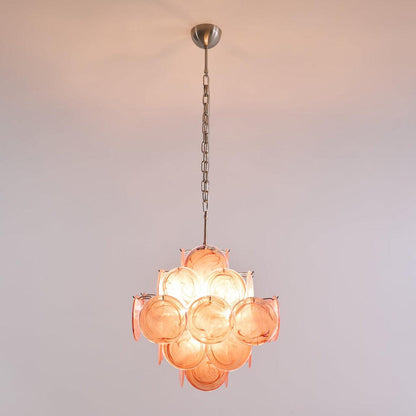 Murano Glass Layered Disc Pink Chandelier
