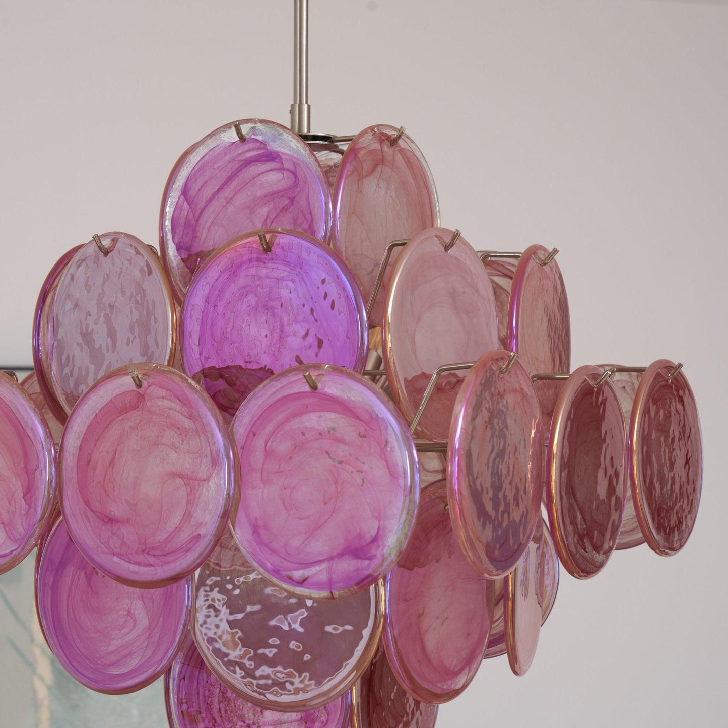 Murano Glass Layered Disc Pink Chandelier