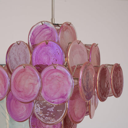 Murano Glass Layered Disc Pink Chandelier