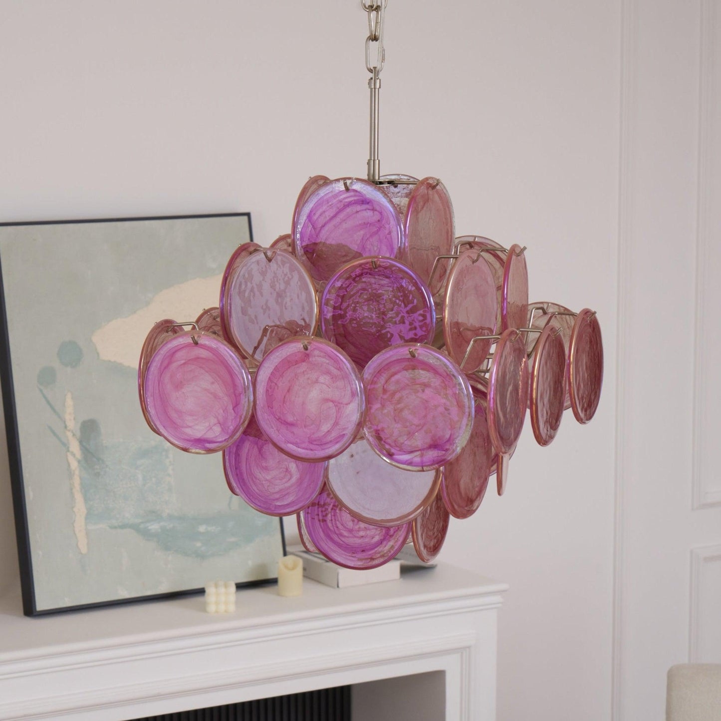 Murano Glass Layered Disc Pink Chandelier