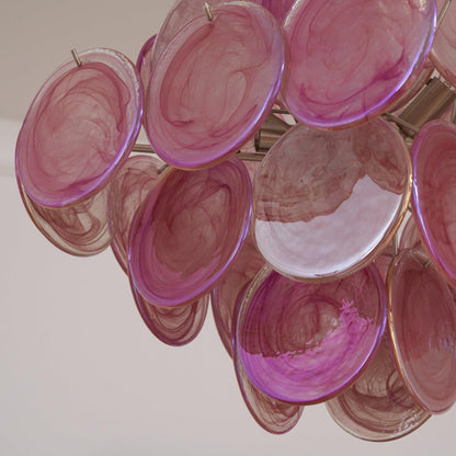 Murano Glass Layered Disc Pink Chandelier