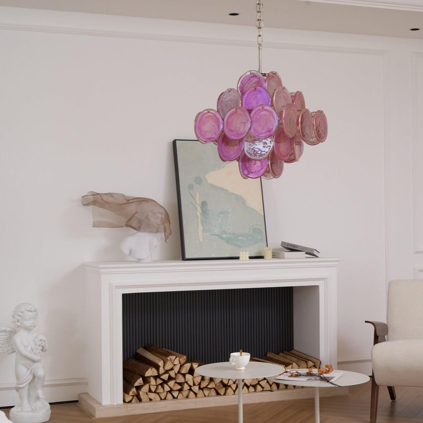 Murano Glass Layered Disc Pink Chandelier
