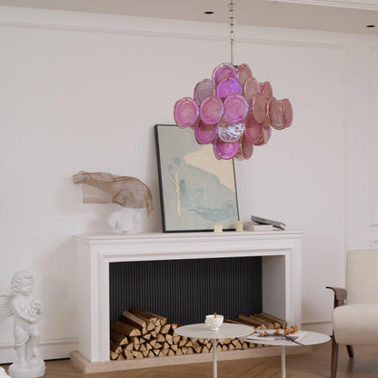Murano Glass Layered Disc Pink Chandelier