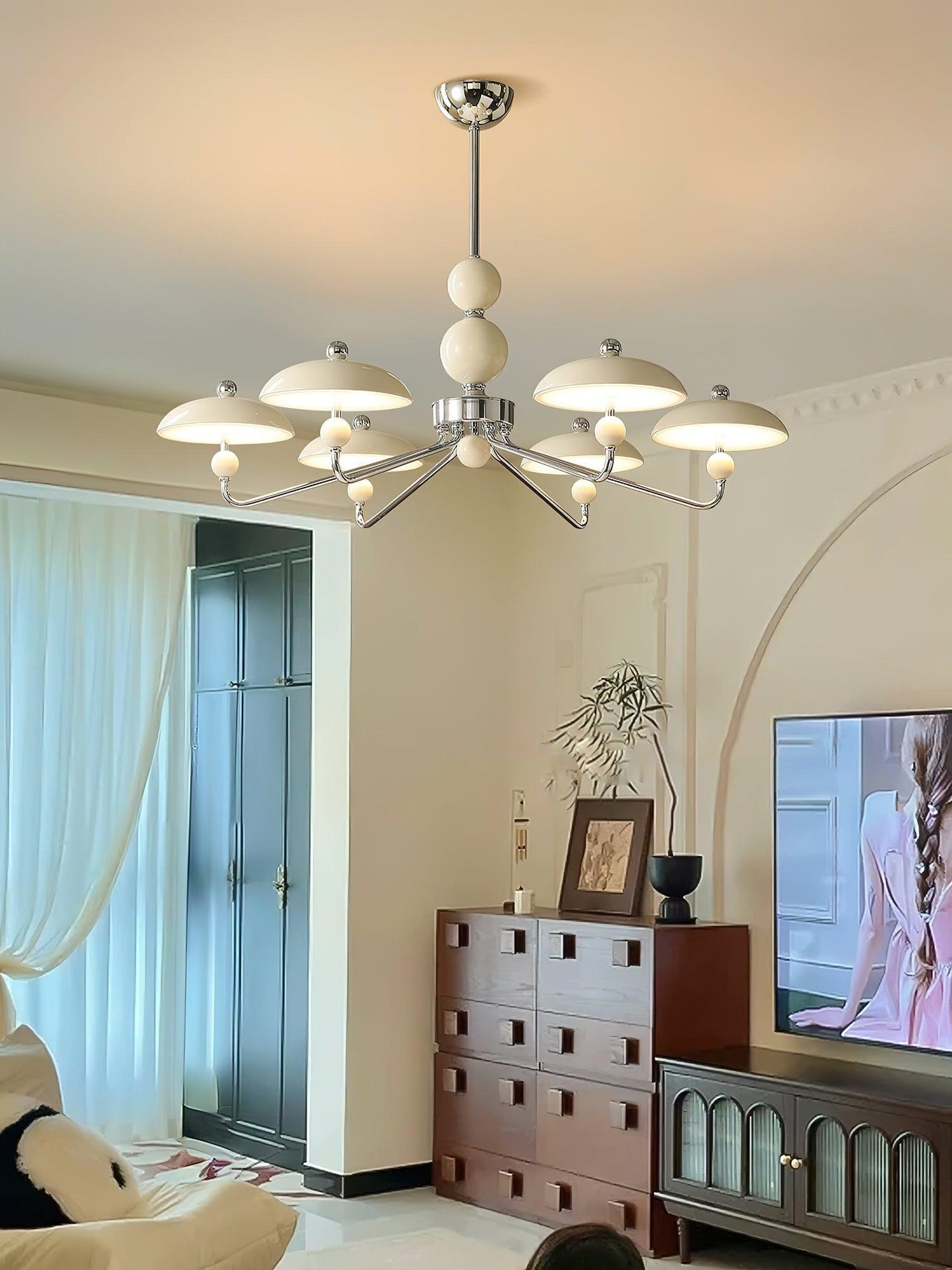 Disc Shade Spherical Accent Chrome Acrylic Chandelier
