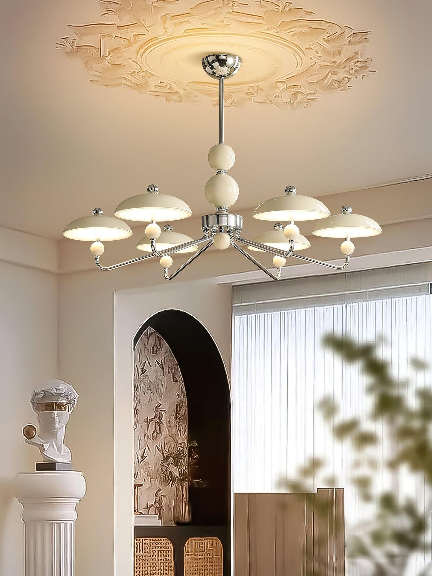 Disc Shade Spherical Accent Chrome Acrylic Chandelier