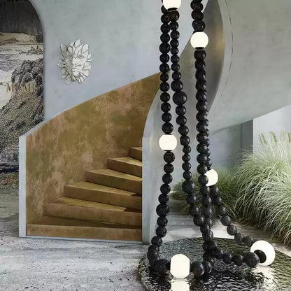 Matte Black Glass Orb Cascading Beads Chandelier