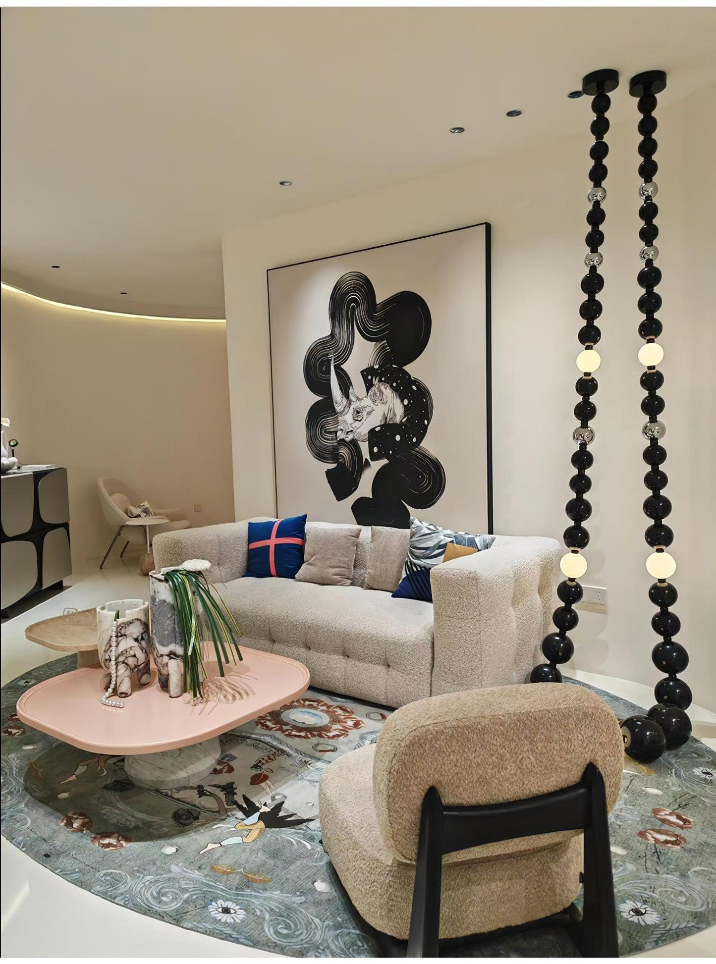 Matte Black Glass Orb Cascading Beads Chandelier