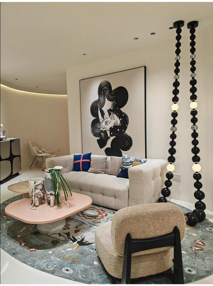 Matte Black Glass Orb Cascading Beads Chandelier