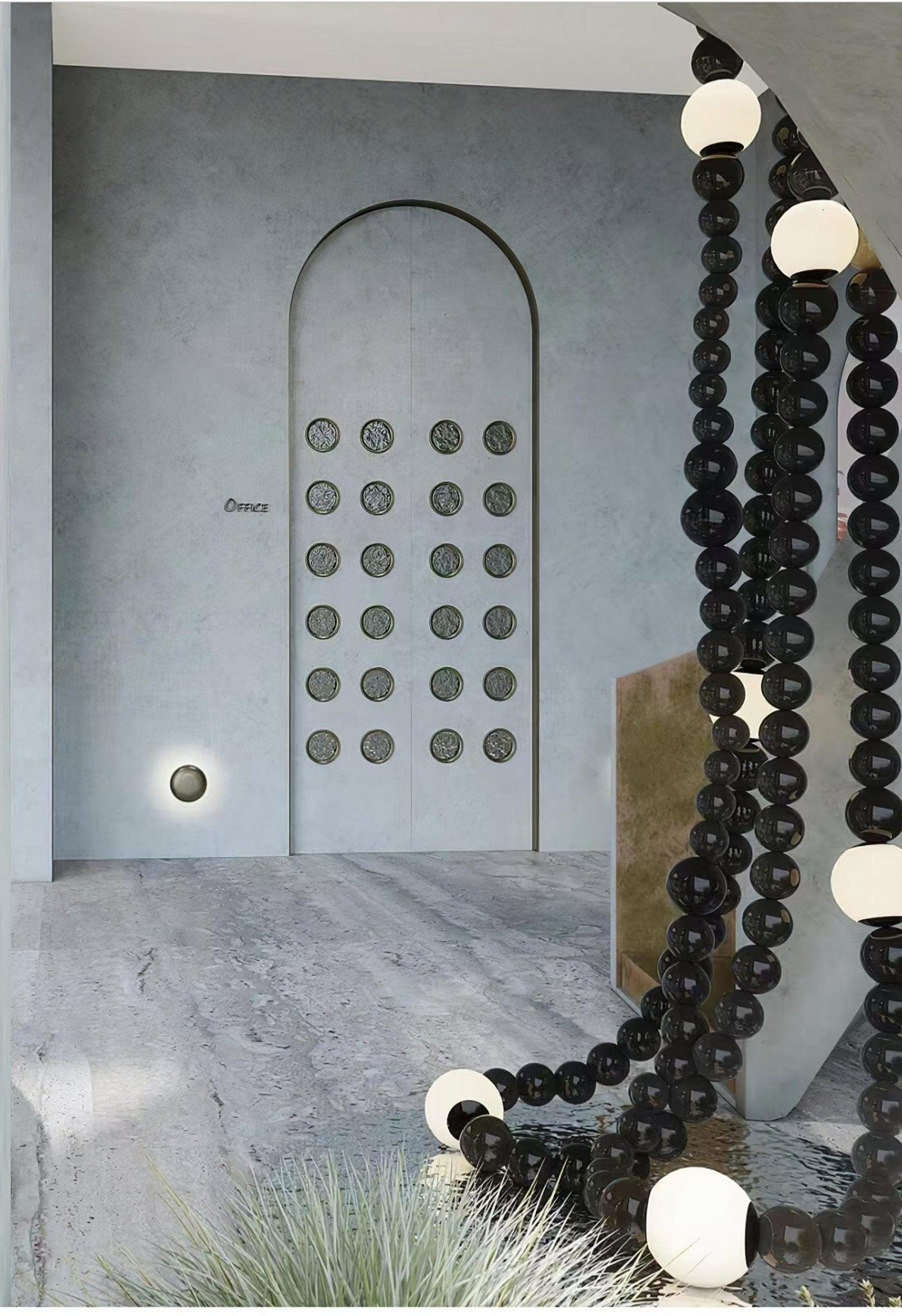 Matte Black Glass Orb Cascading Beads Chandelier