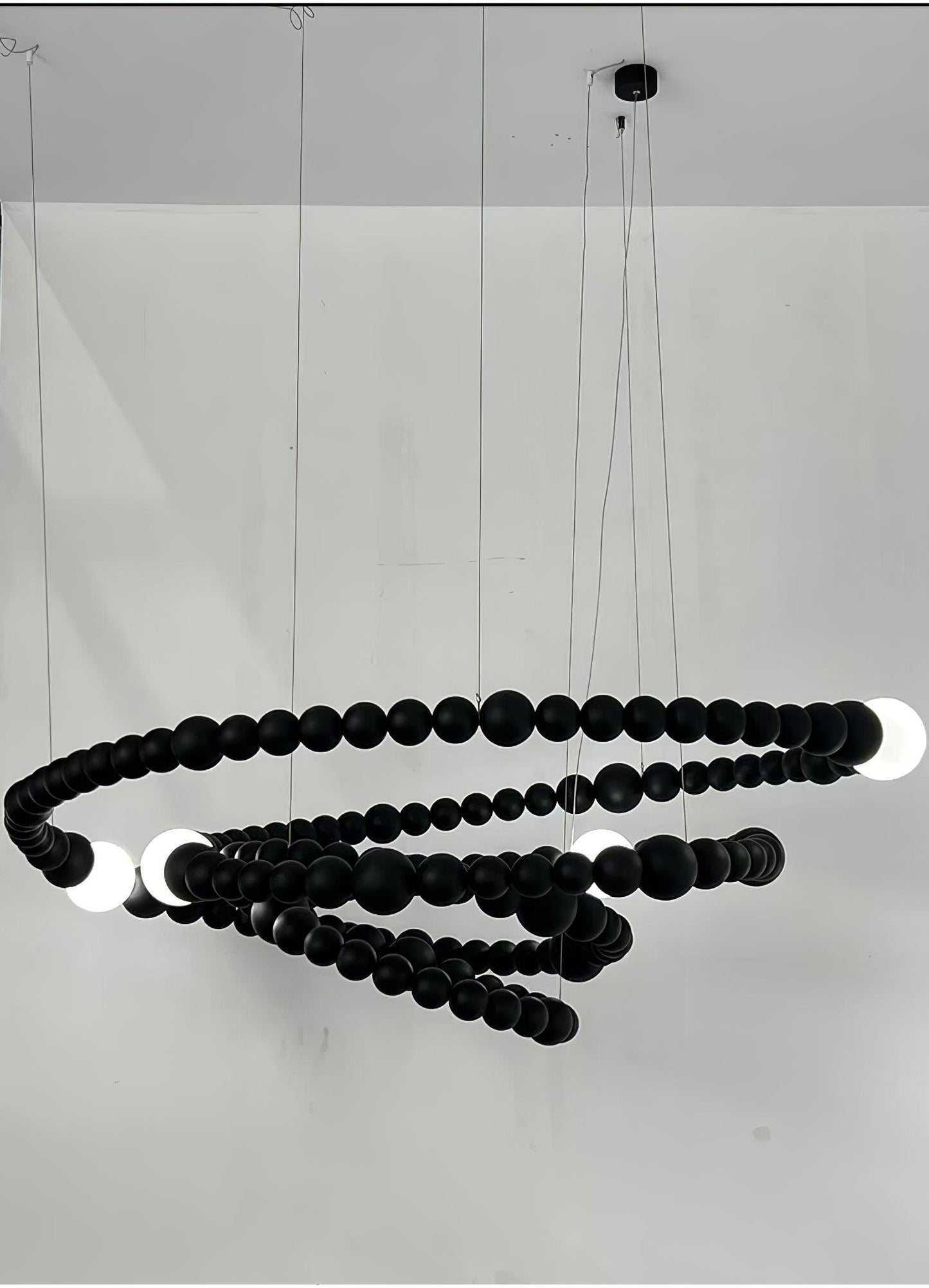 Matte Black Glass Orb Cascading Beads Chandelier