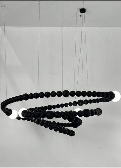 Matte Black Glass Orb Cascading Beads Chandelier