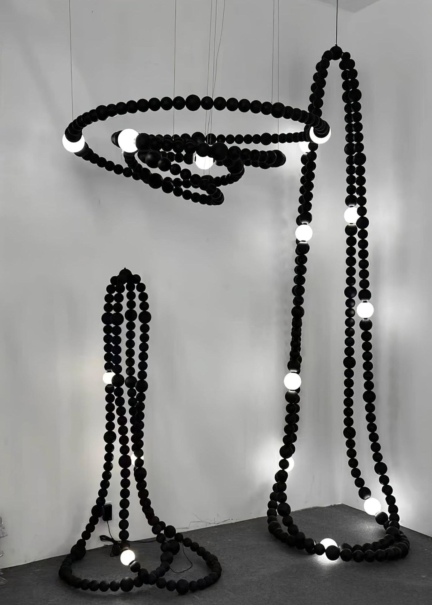 Matte Black Glass Orb Cascading Beads Chandelier