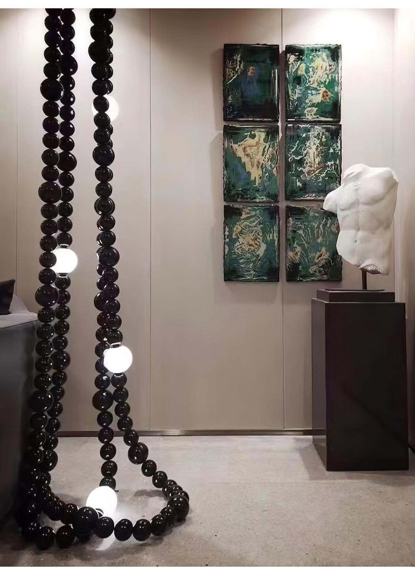 Matte Black Glass Orb Cascading Beads Chandelier
