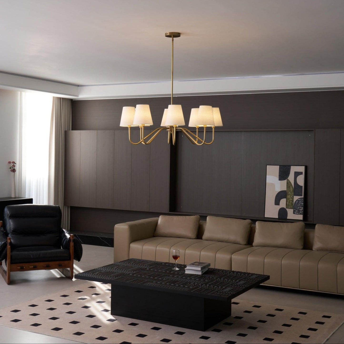 Brass Fabric Shade Adjustable Chandelier