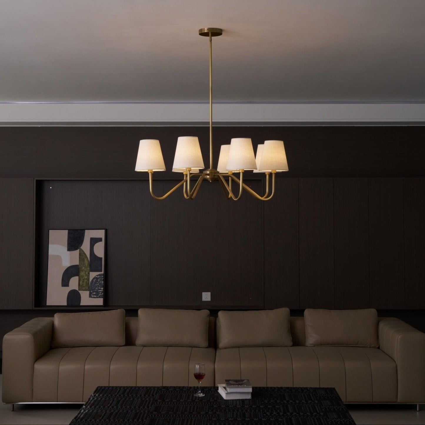 Brass Fabric Shade Adjustable Chandelier