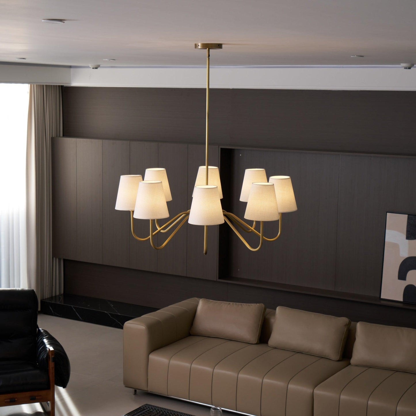 Brass Fabric Shade Adjustable Chandelier