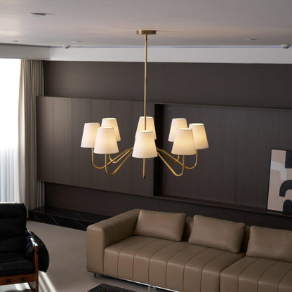 Brass Fabric Shade Adjustable Chandelier