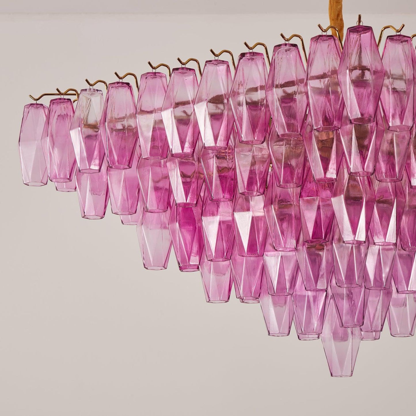 Fuchsia Faceted Glass Prism Inverted Pyramid Chandelier