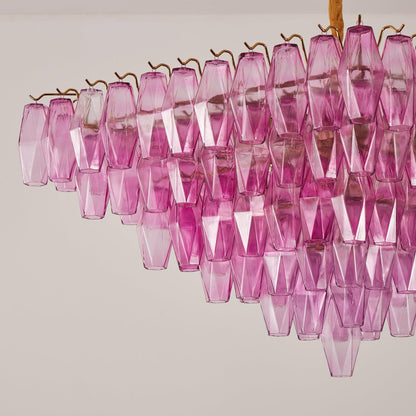 Fuchsia Faceted Glass Prism Inverted Pyramid Chandelier