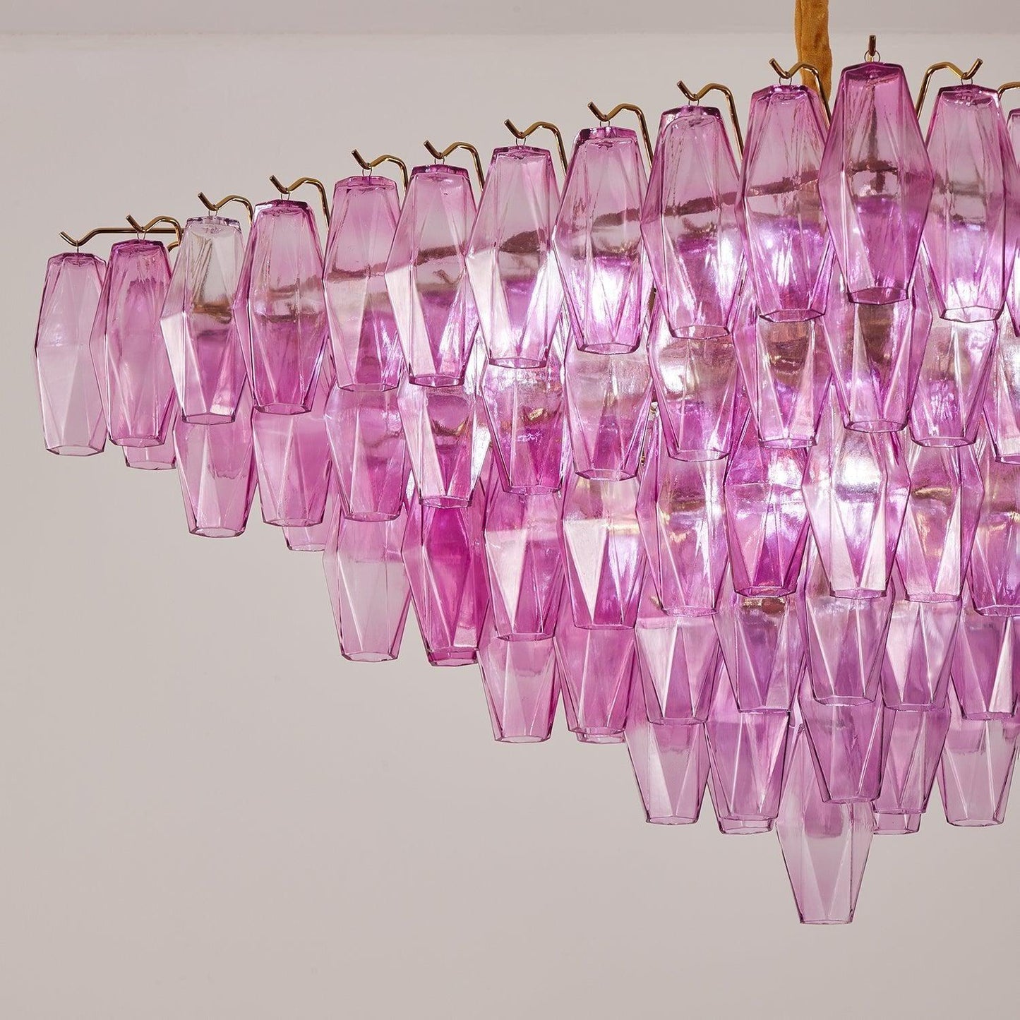 Fuchsia Faceted Glass Prism Inverted Pyramid Chandelier