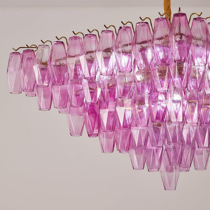 Fuchsia Faceted Glass Prism Inverted Pyramid Chandelier