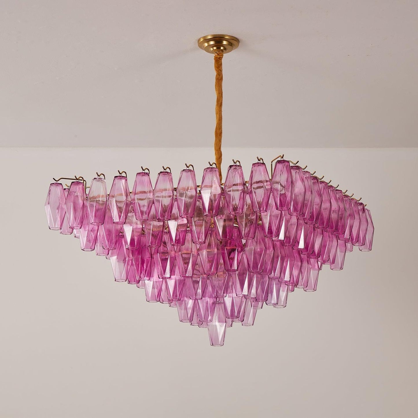 Fuchsia Faceted Glass Prism Inverted Pyramid Chandelier