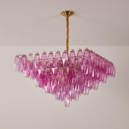 Fuchsia Faceted Glass Prism Inverted Pyramid Chandelier